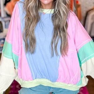 BiBi Pastel Colorblock Sweatshirt in Pink, Blue, Mint, Cream